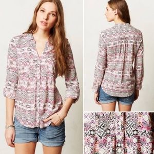 Anthropologie | Maeve Pink Patterned Button Down